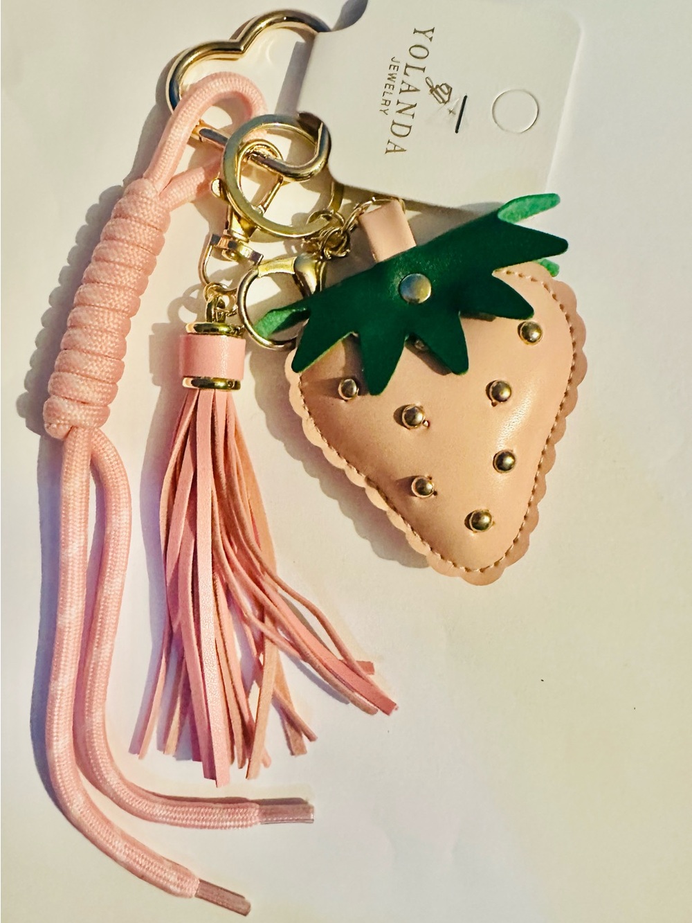Pink Studded Strawberry Tassel Bagcharm/Keychain